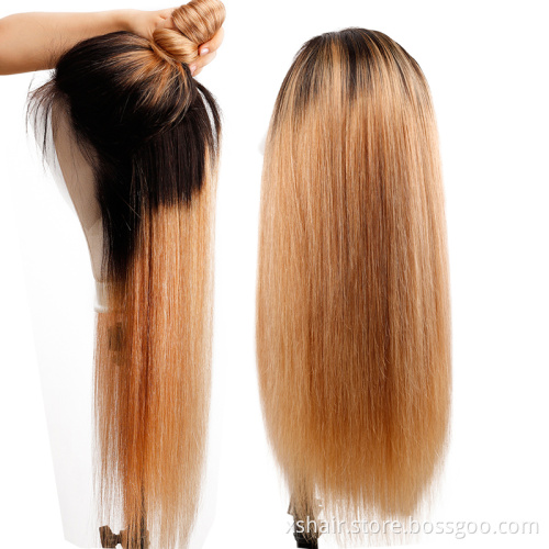 1B 99J Brazilian Natural Human Hair Bundles PreColored Highlight Hair Bundles 1b 27  1b 30  Human Hair Bundles with Lace Closure